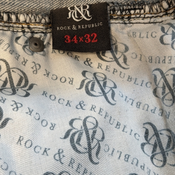 Rock & Republic 34x32 Blue Distressed Stone Cold Baggy Bootcut Denim - Picture 14 of 16